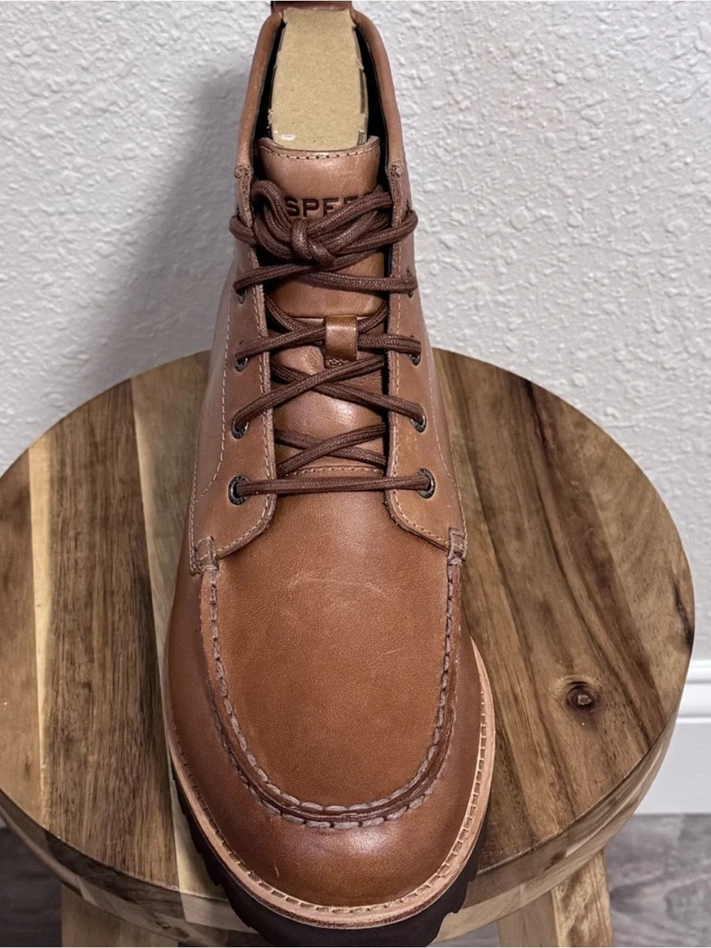 Sperry Newton Moc Toe Leather Boots Tan Bronzer Mens EU 46/US 12/UK 11 NIB